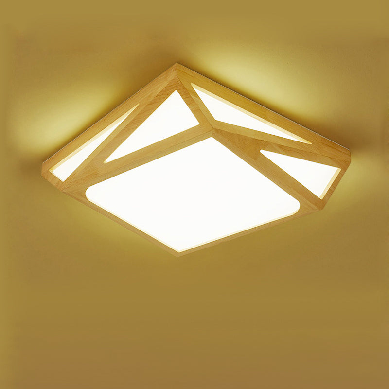 Square/Rectangle Box Ceiling Fixture Modernism Wood Living Room LED Flush Mount Lamp in Warm/White Light, 16"/19"/38" W Wood Clearhalo 'Ceiling Lights' 'Close To Ceiling Lights' 'Close to ceiling' 'Flush mount' Lighting' 1937969