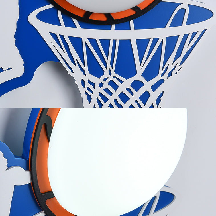 Wood Basketball Hoop Wall Light Sport Theme Sconce Light in Blue for Boys Bedroom Stairway Clearhalo 'Wall Lamps & Sconces' 'Wall Lights' Lighting' 193801