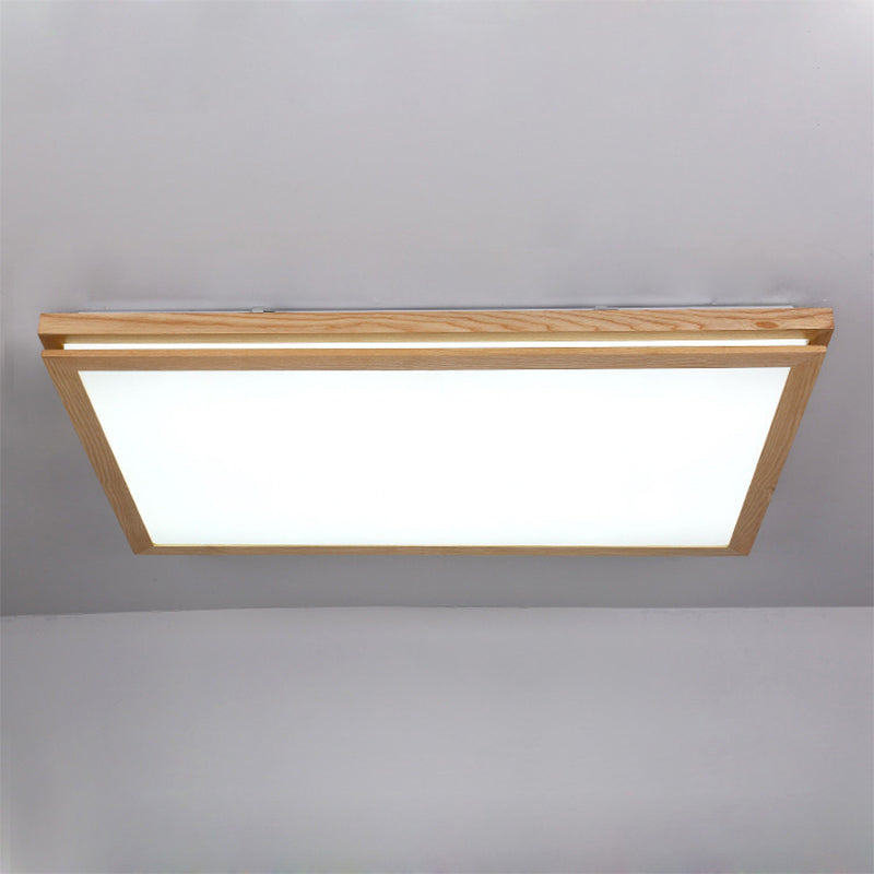 19.5"/25.5"/37.5" W Living Room LED Ceiling Lighting Modern Wood Flush Mount Light with Square/Rectangle Acrylic Shade, Warm/White Light Clearhalo 'Ceiling Lights' 'Close To Ceiling Lights' 'Close to ceiling' 'Flush mount' Lighting' 1938017