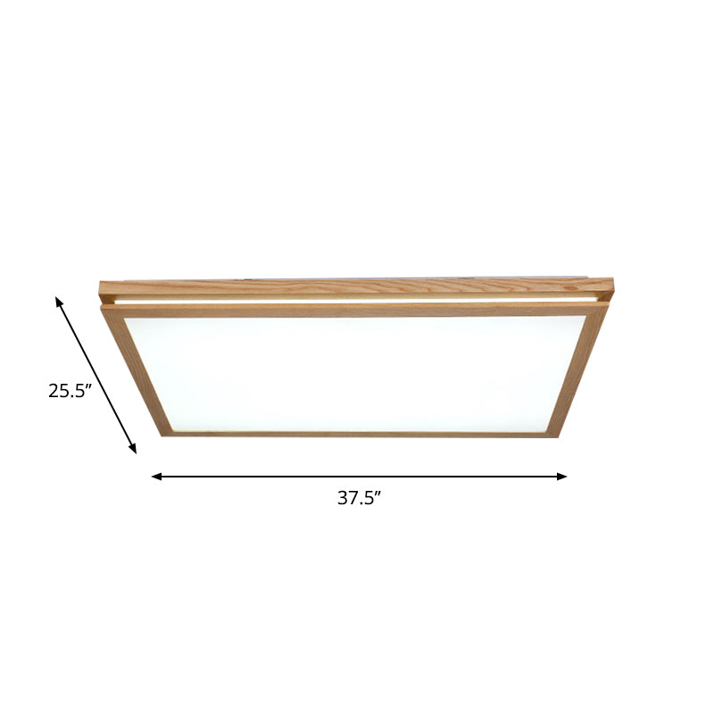 19.5"/25.5"/37.5" W Living Room LED Ceiling Lighting Modern Wood Flush Mount Light with Square/Rectangle Acrylic Shade, Warm/White Light Clearhalo 'Ceiling Lights' 'Close To Ceiling Lights' 'Close to ceiling' 'Flush mount' Lighting' 1938019