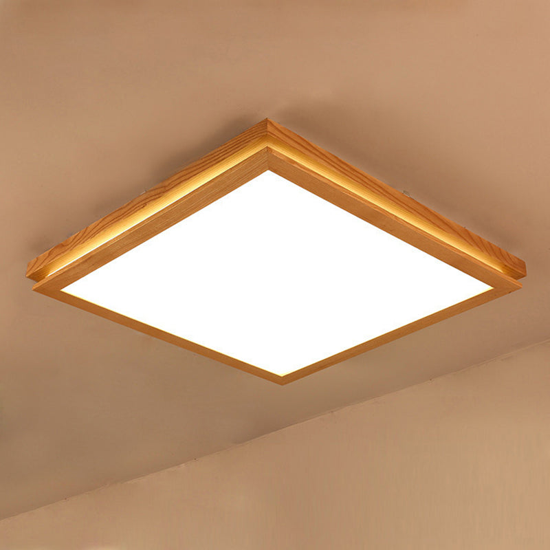19.5"/25.5"/37.5" W Living Room LED Ceiling Lighting Modern Wood Flush Mount Light with Square/Rectangle Acrylic Shade, Warm/White Light Clearhalo 'Ceiling Lights' 'Close To Ceiling Lights' 'Close to ceiling' 'Flush mount' Lighting' 1938022