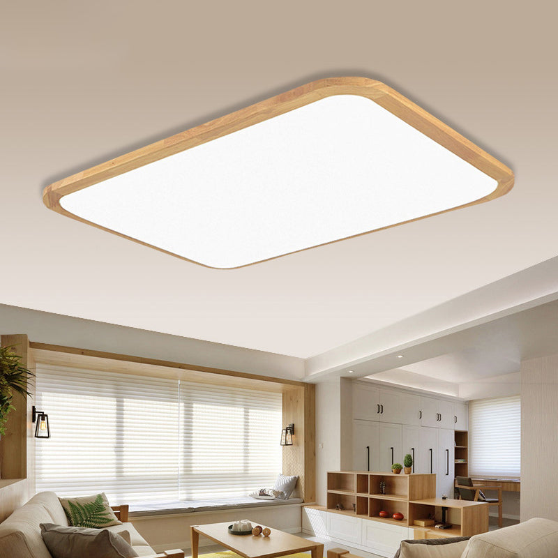 Nordic Rectangular/Square LED Flush Light Acrylic Corridor Ceiling Mount Light with Rounded Corner in Wood, 14"/23"/39" Width Wood Clearhalo 'Ceiling Lights' 'Close To Ceiling Lights' 'Close to ceiling' 'Flush mount' Lighting' 1938026