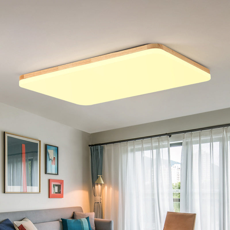 Thinnest Square/Rectangle Ceiling Light Simple Acrylic Living Room LED Flush Mounted Lamp in Beige, 13"/25"/37.5" Wide Wood Square Plate Clearhalo 'Ceiling Lights' 'Close To Ceiling Lights' 'Close to ceiling' 'Flush mount' Lighting' 1938040