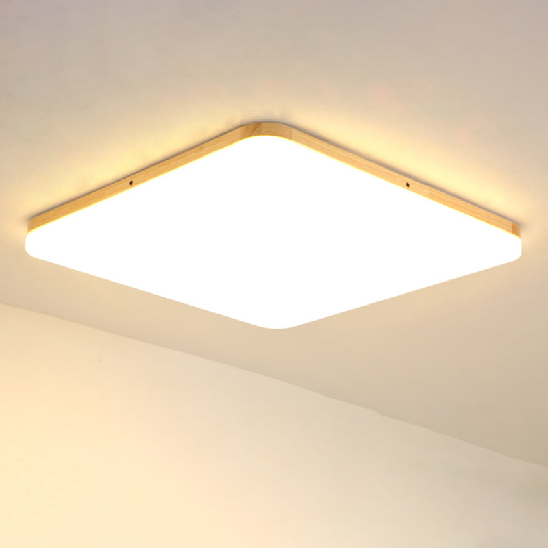 Thinnest Square/Rectangle Ceiling Light Simple Acrylic Living Room LED Flush Mounted Lamp in Beige, 13"/25"/37.5" Wide Wood Square Plate Clearhalo 'Ceiling Lights' 'Close To Ceiling Lights' 'Close to ceiling' 'Flush mount' Lighting' 1938046