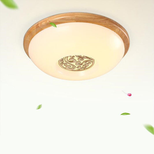 Wood Bowl Ceiling Flush Mount Modern 14"/16"/18" W LED Acrylic Flushmount Lighting with Swirl Floral Carve, Warm/White Light Wood Clearhalo 'Ceiling Lights' 'Close To Ceiling Lights' 'Close to ceiling' 'Flush mount' Lighting' 1938052