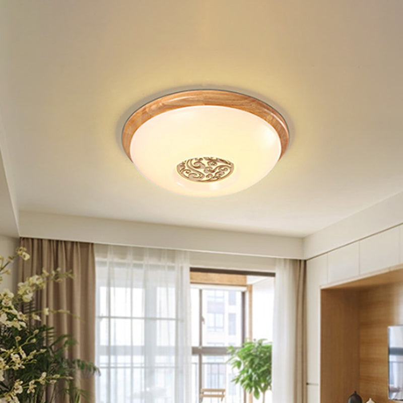 Wood Bowl Ceiling Flush Mount Modern 14"/16"/18" W LED Acrylic Flushmount Lighting with Swirl Floral Carve, Warm/White Light Clearhalo 'Ceiling Lights' 'Close To Ceiling Lights' 'Close to ceiling' 'Flush mount' Lighting' 1938053