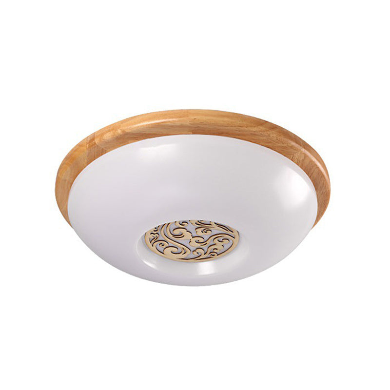 Wood Bowl Ceiling Flush Mount Modern 14"/16"/18" W LED Acrylic Flushmount Lighting with Swirl Floral Carve, Warm/White Light Clearhalo 'Ceiling Lights' 'Close To Ceiling Lights' 'Close to ceiling' 'Flush mount' Lighting' 1938055