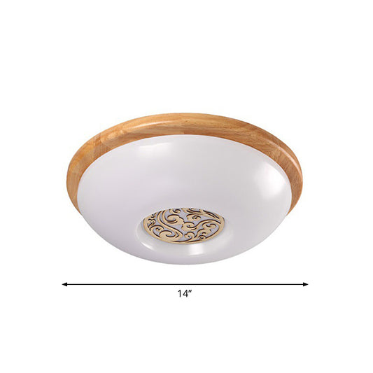 Wood Bowl Ceiling Flush Mount Modern 14"/16"/18" W LED Acrylic Flushmount Lighting with Swirl Floral Carve, Warm/White Light Clearhalo 'Ceiling Lights' 'Close To Ceiling Lights' 'Close to ceiling' 'Flush mount' Lighting' 1938056
