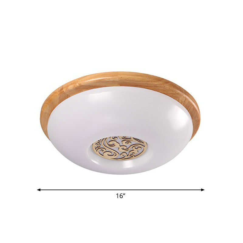 Wood Bowl Ceiling Flush Mount Modern 14"/16"/18" W LED Acrylic Flushmount Lighting with Swirl Floral Carve, Warm/White Light Clearhalo 'Ceiling Lights' 'Close To Ceiling Lights' 'Close to ceiling' 'Flush mount' Lighting' 1938057