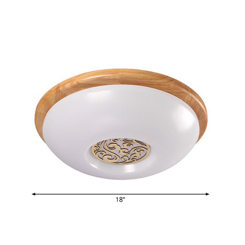 Wood Bowl Ceiling Flush Mount Modern 14"/16"/18" W LED Acrylic Flushmount Lighting with Swirl Floral Carve, Warm/White Light Clearhalo 'Ceiling Lights' 'Close To Ceiling Lights' 'Close to ceiling' 'Flush mount' Lighting' 1938058