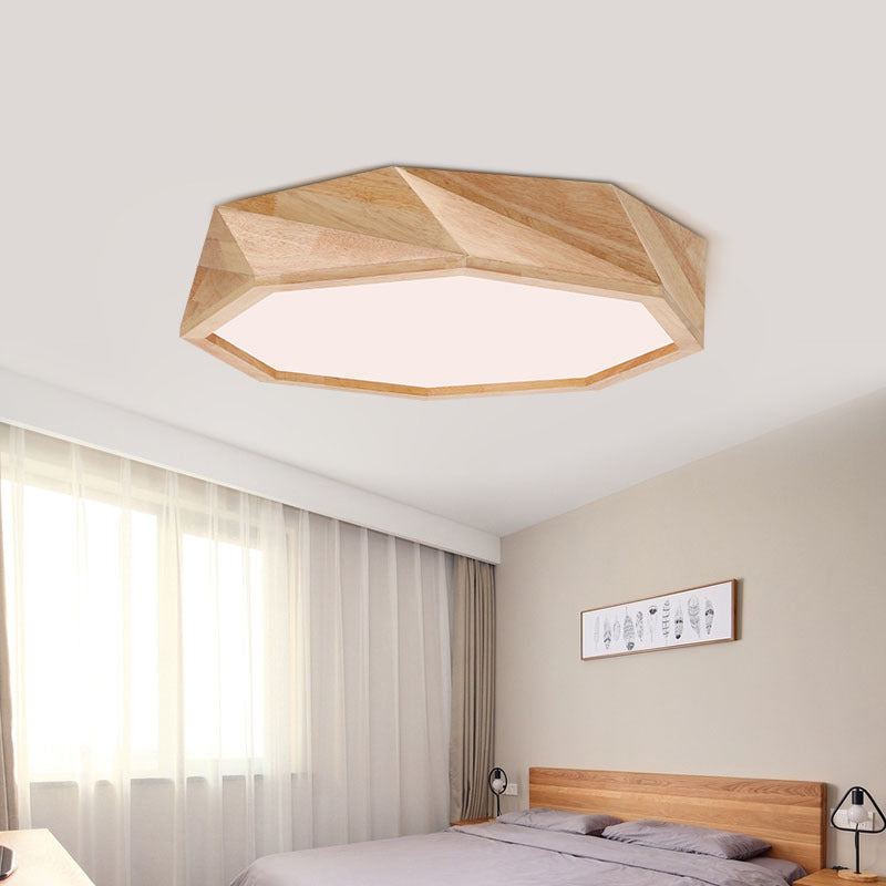 Geometrical Ceiling Lamp Modern Wooden Beige LED Flush Mount Light in Warm/White Light for Hotel, 18"/21.5"/27" Wide Wood Clearhalo 'Ceiling Lights' 'Close To Ceiling Lights' 'Close to ceiling' 'Flush mount' Lighting' 1938059
