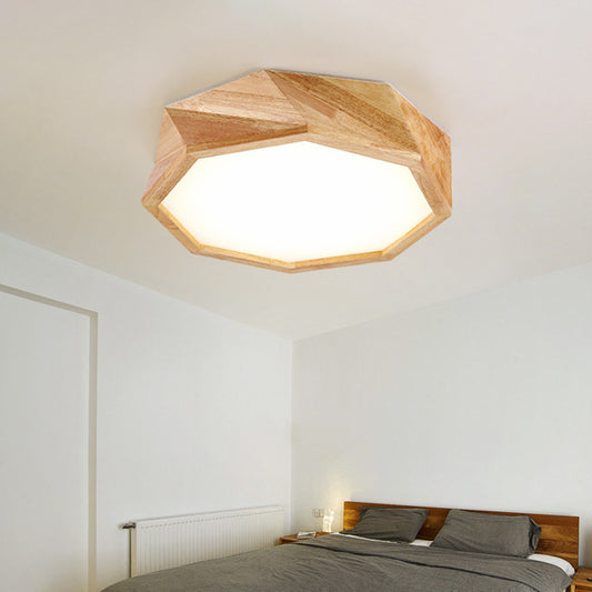 Geometrical Ceiling Lamp Modern Wooden Beige LED Flush Mount Light in Warm/White Light for Hotel, 18"/21.5"/27" Wide Clearhalo 'Ceiling Lights' 'Close To Ceiling Lights' 'Close to ceiling' 'Flush mount' Lighting' 1938060