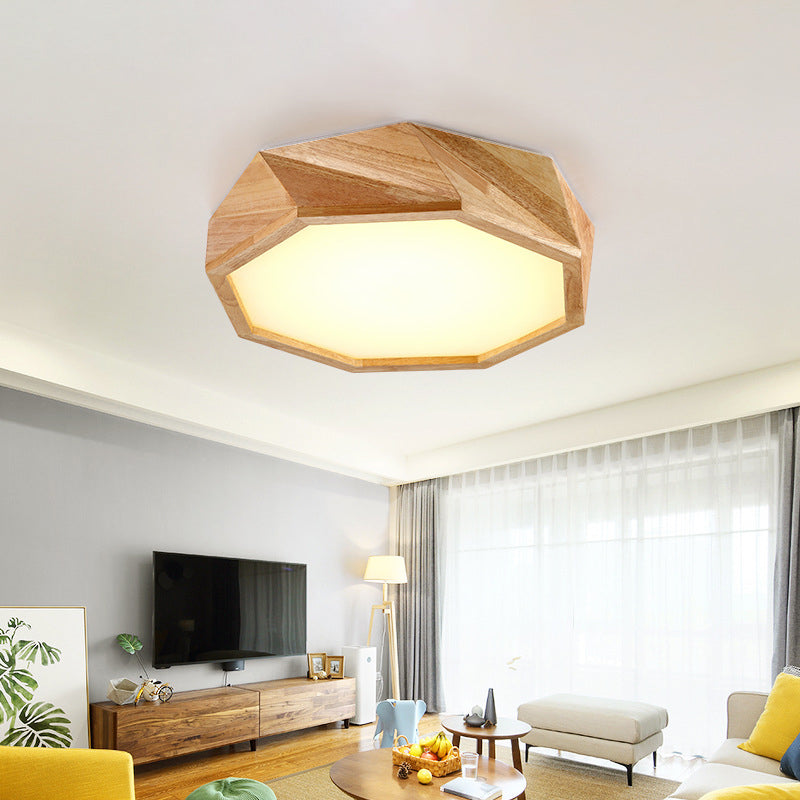 Geometrical Ceiling Lamp Modern Wooden Beige LED Flush Mount Light in Warm/White Light for Hotel, 18"/21.5"/27" Wide Clearhalo 'Ceiling Lights' 'Close To Ceiling Lights' 'Close to ceiling' 'Flush mount' Lighting' 1938061