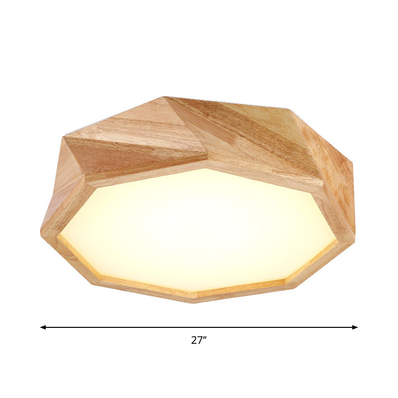 Geometrical Ceiling Lamp Modern Wooden Beige LED Flush Mount Light in Warm/White Light for Hotel, 18"/21.5"/27" Wide Clearhalo 'Ceiling Lights' 'Close To Ceiling Lights' 'Close to ceiling' 'Flush mount' Lighting' 1938065