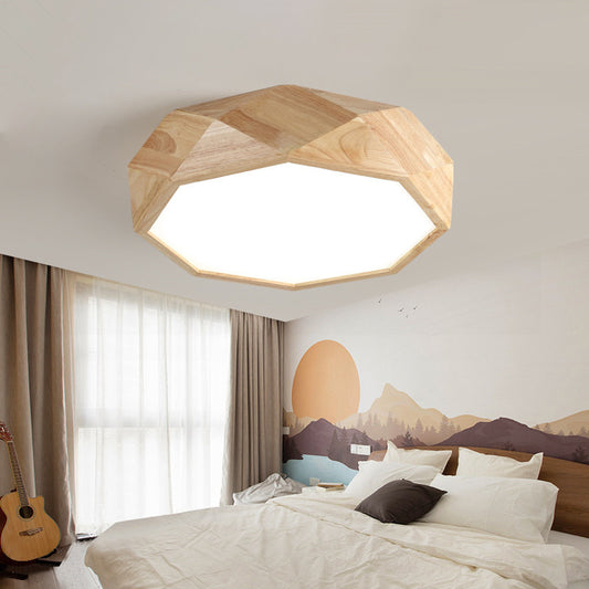 Wooden Octagon Ceiling Flushmount Lamp Nordic 18"/21.5"/25.5" Wide LED Beige Flush Light Fixture in Warm/White Light Wood Clearhalo 'Ceiling Lights' 'Close To Ceiling Lights' 'Close to ceiling' 'Flush mount' Lighting' 1938066