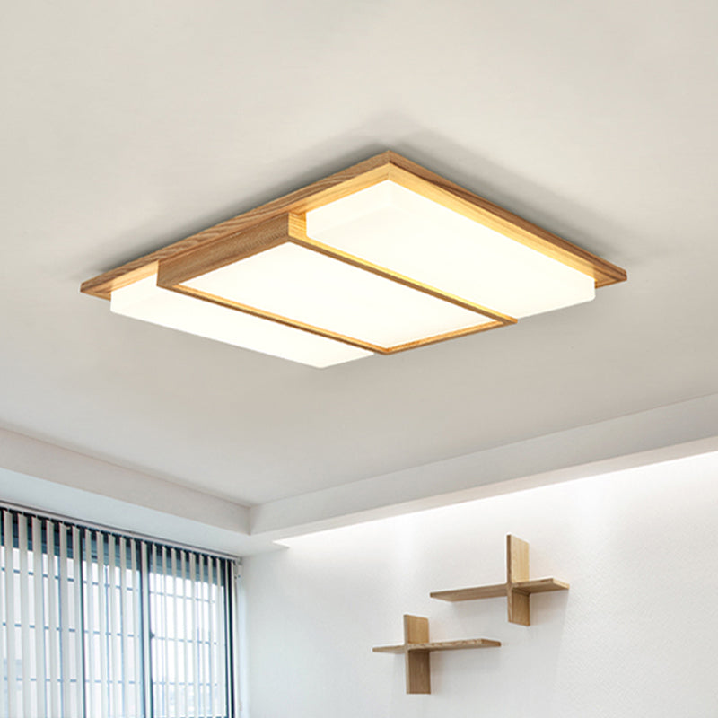 Symmetric Shaped LED Flush Mount Light Simplicity Wooden Beige Ceiling Lamp in Warm/White Light, 17"/33.5"/40.5" Wide Wood 33.5" Clearhalo 'Ceiling Lights' 'Close To Ceiling Lights' 'Close to ceiling' 'Flush mount' Lighting' 1938085