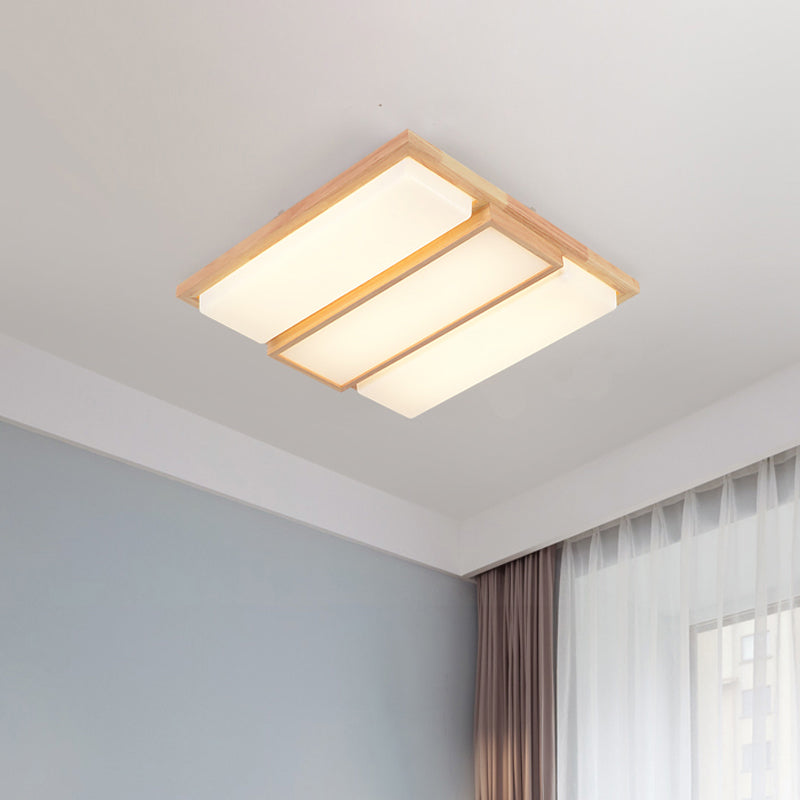 Symmetric Shaped LED Flush Mount Light Simplicity Wooden Beige Ceiling Lamp in Warm/White Light, 17"/33.5"/40.5" Wide Wood 27" Clearhalo 'Ceiling Lights' 'Close To Ceiling Lights' 'Close to ceiling' 'Flush mount' Lighting' 1938090