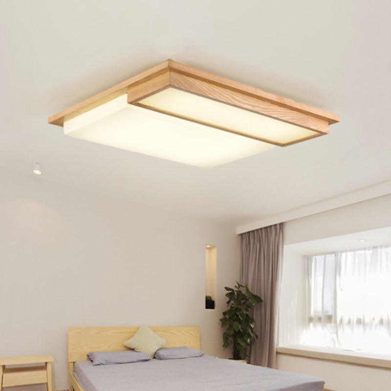 Symmetric Shaped LED Flush Mount Light Simplicity Wooden Beige Ceiling Lamp in Warm/White Light, 17"/33.5"/40.5" Wide Wood 25" Clearhalo 'Ceiling Lights' 'Close To Ceiling Lights' 'Close to ceiling' 'Flush mount' Lighting' 1938095