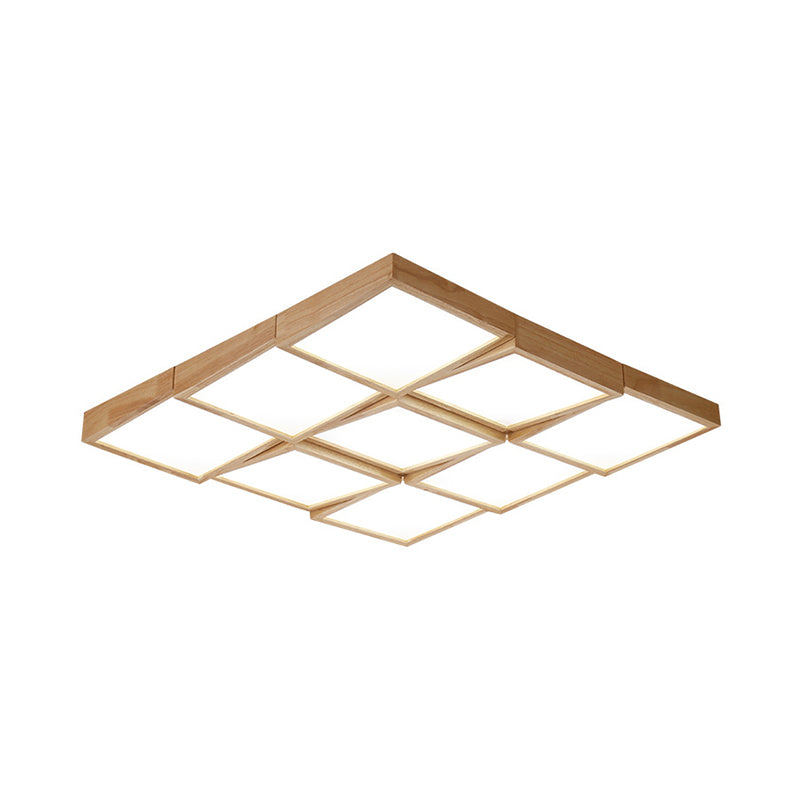 Checker Ceiling Light Fixture Nordic Wooden 1/6/9-Light Beige Flush Mount Lamp in Warm/White Light for Living Room Clearhalo 'Ceiling Lights' 'Close To Ceiling Lights' 'Close to ceiling' 'Flush mount' Lighting' 1938150