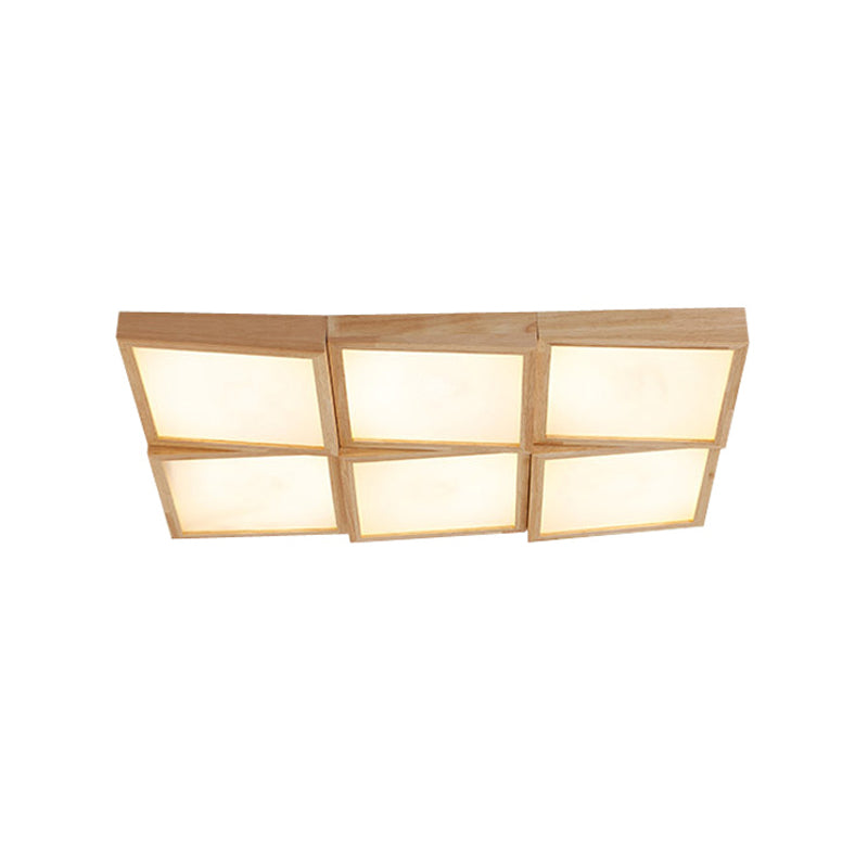 Checker Ceiling Light Fixture Nordic Wooden 1/6/9-Light Beige Flush Mount Lamp in Warm/White Light for Living Room Clearhalo 'Ceiling Lights' 'Close To Ceiling Lights' 'Close to ceiling' 'Flush mount' Lighting' 1938155