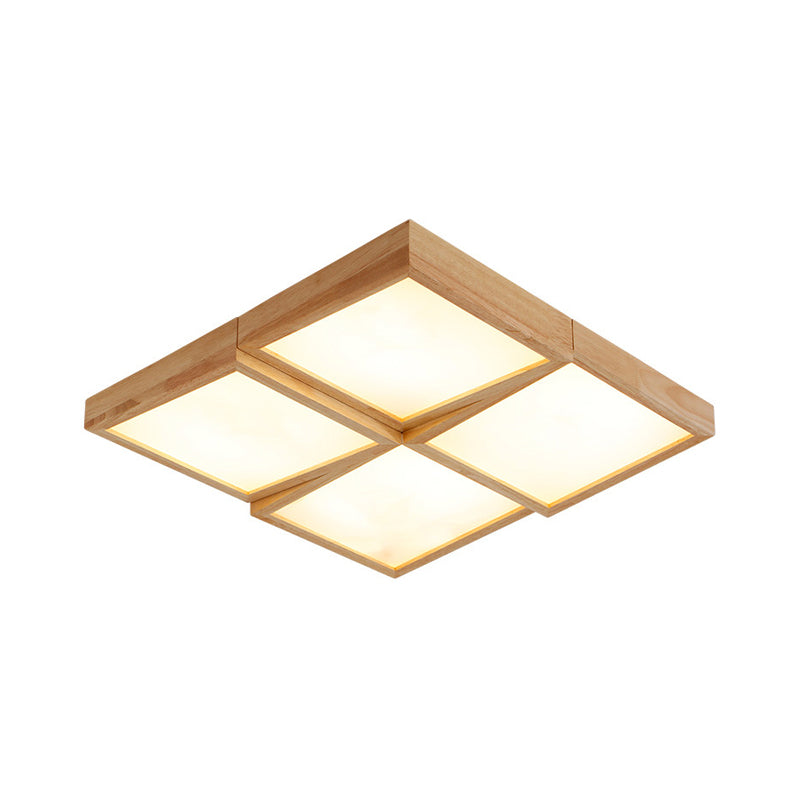 Checker Ceiling Light Fixture Nordic Wooden 1/6/9-Light Beige Flush Mount Lamp in Warm/White Light for Living Room Clearhalo 'Ceiling Lights' 'Close To Ceiling Lights' 'Close to ceiling' 'Flush mount' Lighting' 1938159