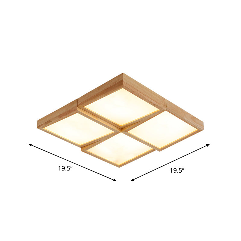 Checker Ceiling Light Fixture Nordic Wooden 1/6/9-Light Beige Flush Mount Lamp in Warm/White Light for Living Room Clearhalo 'Ceiling Lights' 'Close To Ceiling Lights' 'Close to ceiling' 'Flush mount' Lighting' 1938160