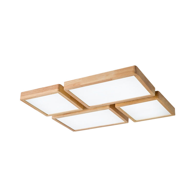 14"/21.5"/37.5" W Nordic LED Ceiling Flush Wood Square/Rectangle/Checkered Flushmount Lighting with Acrylic Shade, Warm/White Light Clearhalo 'Ceiling Lights' 'Close To Ceiling Lights' 'Close to ceiling' 'Flush mount' Lighting' 1938168