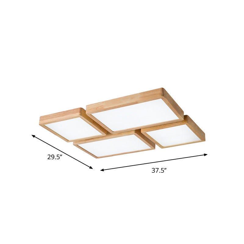 14"/21.5"/37.5" W Nordic LED Ceiling Flush Wood Square/Rectangle/Checkered Flushmount Lighting with Acrylic Shade, Warm/White Light Clearhalo 'Ceiling Lights' 'Close To Ceiling Lights' 'Close to ceiling' 'Flush mount' Lighting' 1938169