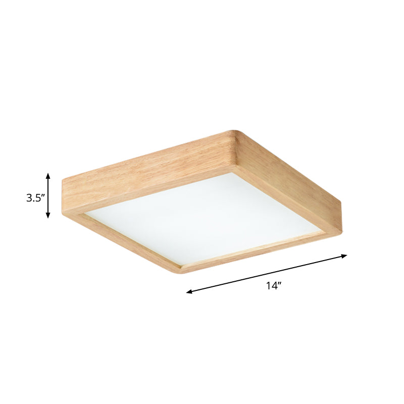 14"/21.5"/37.5" W Nordic LED Ceiling Flush Wood Square/Rectangle/Checkered Flushmount Lighting with Acrylic Shade, Warm/White Light Clearhalo 'Ceiling Lights' 'Close To Ceiling Lights' 'Close to ceiling' 'Flush mount' Lighting' 1938173