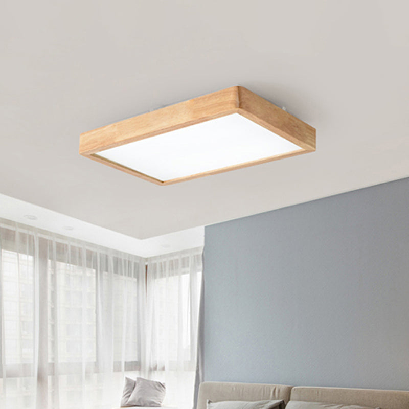 14"/21.5"/37.5" W Nordic LED Ceiling Flush Wood Square/Rectangle/Checkered Flushmount Lighting with Acrylic Shade, Warm/White Light Wood 21.5" Clearhalo 'Ceiling Lights' 'Close To Ceiling Lights' 'Close to ceiling' 'Flush mount' Lighting' 1938174