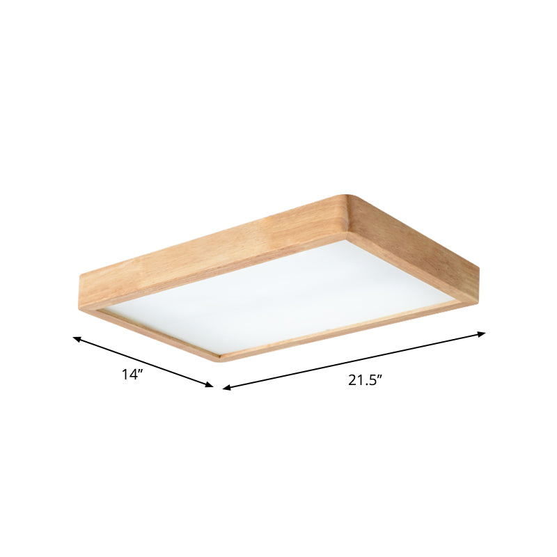 14"/21.5"/37.5" W Nordic LED Ceiling Flush Wood Square/Rectangle/Checkered Flushmount Lighting with Acrylic Shade, Warm/White Light Clearhalo 'Ceiling Lights' 'Close To Ceiling Lights' 'Close to ceiling' 'Flush mount' Lighting' 1938177