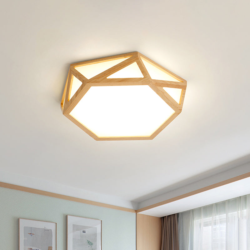 Diamond/Geometric Bedroom Ceiling Light Acrylic 16"/23.5" Wide LED Nordic Flush Mount Lighting Fixture in Wood Wood B Clearhalo 'Ceiling Lights' 'Close To Ceiling Lights' 'Close to ceiling' 'Flush mount' Lighting' 1938178