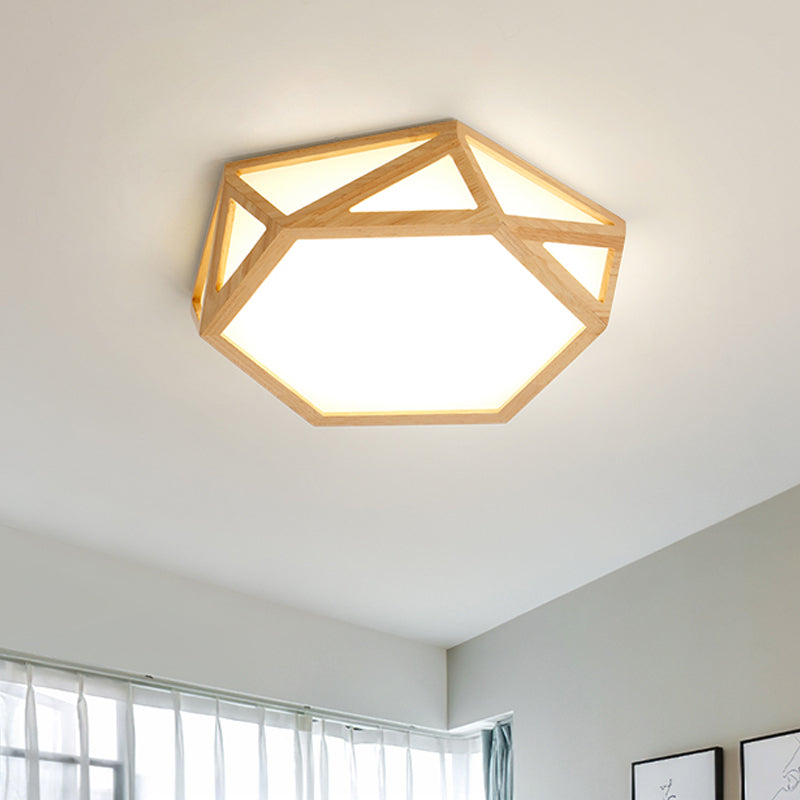 Diamond/Geometric Bedroom Ceiling Light Acrylic 16"/23.5" Wide LED Nordic Flush Mount Lighting Fixture in Wood Clearhalo 'Ceiling Lights' 'Close To Ceiling Lights' 'Close to ceiling' 'Flush mount' Lighting' 1938180