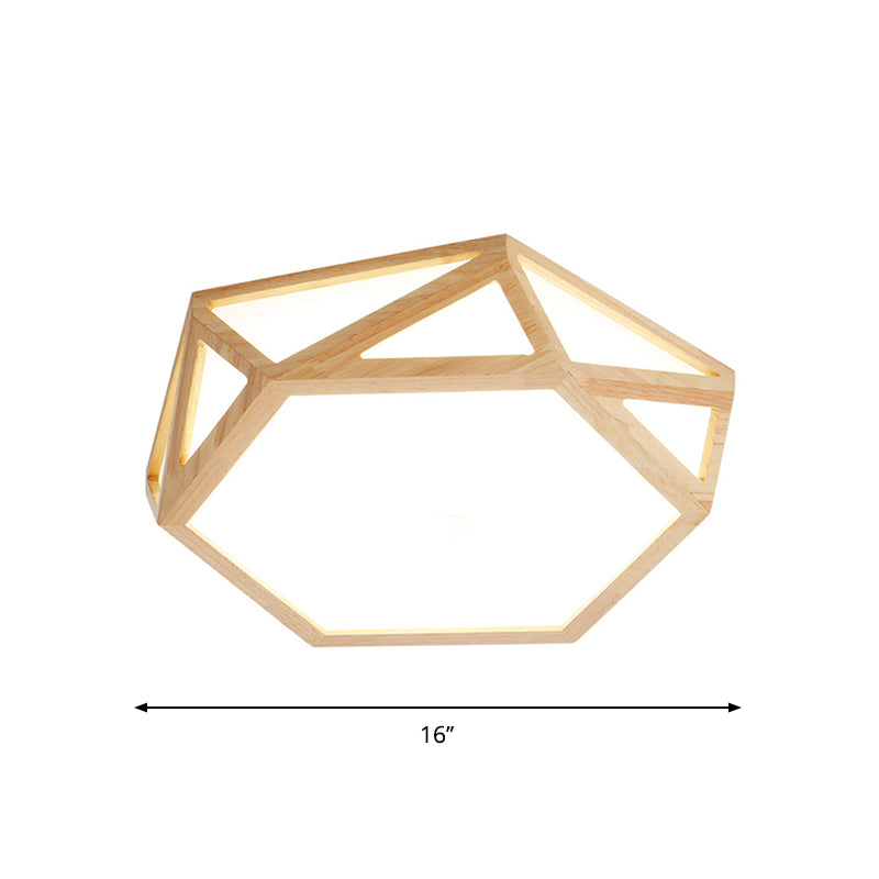 Diamond/Geometric Bedroom Ceiling Light Acrylic 16"/23.5" Wide LED Nordic Flush Mount Lighting Fixture in Wood Clearhalo 'Ceiling Lights' 'Close To Ceiling Lights' 'Close to ceiling' 'Flush mount' Lighting' 1938182