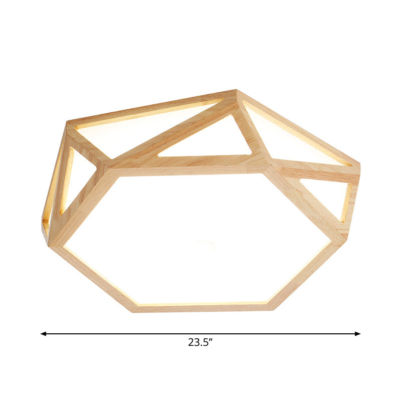 Diamond/Geometric Bedroom Ceiling Light Acrylic 16"/23.5" Wide LED Nordic Flush Mount Lighting Fixture in Wood Clearhalo 'Ceiling Lights' 'Close To Ceiling Lights' 'Close to ceiling' 'Flush mount' Lighting' 1938183