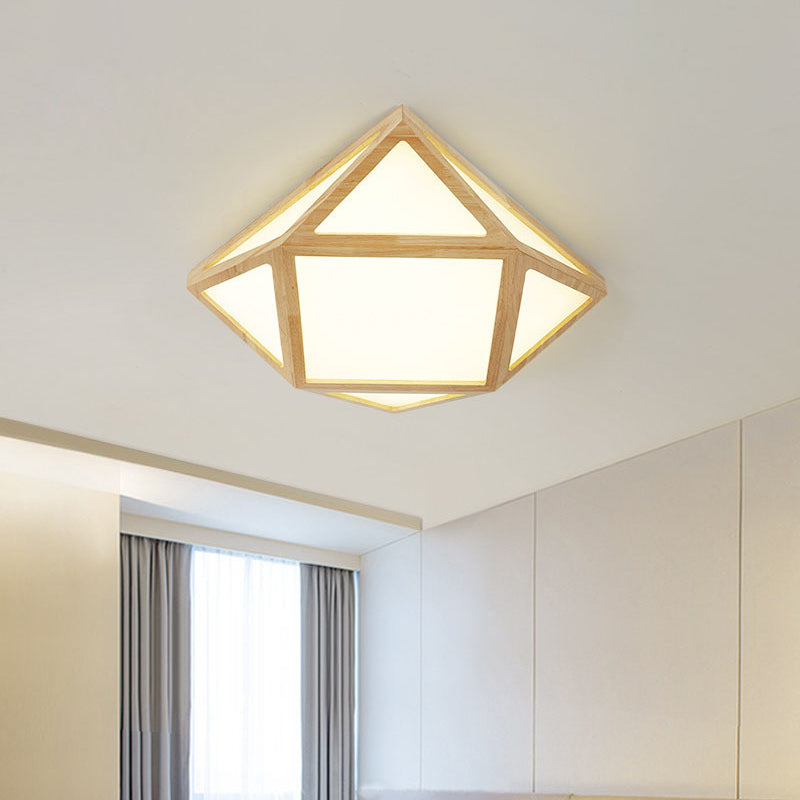 Diamond/Geometric Bedroom Ceiling Light Acrylic 16"/23.5" Wide LED Nordic Flush Mount Lighting Fixture in Wood Wood C Clearhalo 'Ceiling Lights' 'Close To Ceiling Lights' 'Close to ceiling' 'Flush mount' Lighting' 1938184