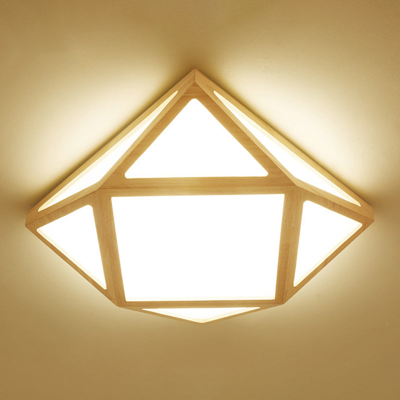 Diamond/Geometric Bedroom Ceiling Light Acrylic 16"/23.5" Wide LED Nordic Flush Mount Lighting Fixture in Wood Clearhalo 'Ceiling Lights' 'Close To Ceiling Lights' 'Close to ceiling' 'Flush mount' Lighting' 1938186