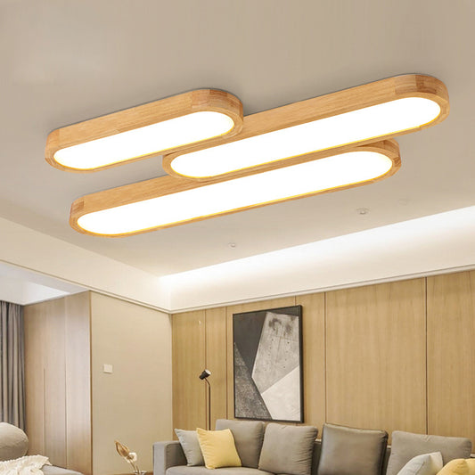 Minimalist Oblong Ceiling Lighting Wood Living Room LED Flush Mounted Light in Warm/White Light, 25.5"/35.5"/47" Long Wood Clearhalo 'Ceiling Lights' 'Close To Ceiling Lights' 'Close to ceiling' 'Flush mount' Lighting' 1938189