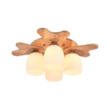 Cream Glass Bell Flush Ceiling Light Nordic 1/5/7-Head Semi Mount Lighting with Antler Top in Wood Clearhalo 'Ceiling Lights' 'Close To Ceiling Lights' 'Close to ceiling' 'Semi-flushmount' Lighting' 1938221