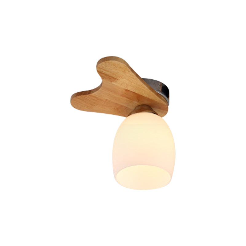 Cream Glass Bell Flush Ceiling Light Nordic 1/5/7-Head Semi Mount Lighting with Antler Top in Wood Clearhalo 'Ceiling Lights' 'Close To Ceiling Lights' 'Close to ceiling' 'Semi-flushmount' Lighting' 1938225