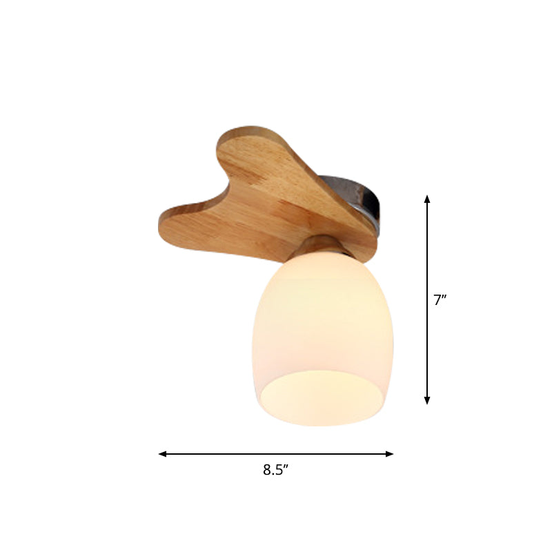 Cream Glass Bell Flush Ceiling Light Nordic 1/5/7-Head Semi Mount Lighting with Antler Top in Wood Clearhalo 'Ceiling Lights' 'Close To Ceiling Lights' 'Close to ceiling' 'Semi-flushmount' Lighting' 1938226