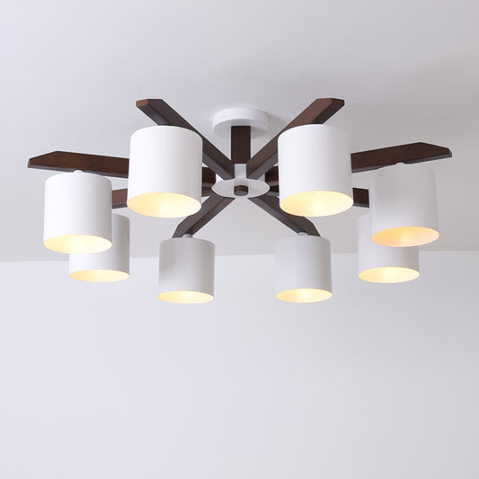 Bucket Living Room Ceiling Mount Chandelier Metallic 5/6/8-Bulb Modern Semi Flush Light in Brown and White Clearhalo 'Ceiling Lights' 'Close To Ceiling Lights' 'Close to ceiling' 'Semi-flushmount' Lighting' 1938243