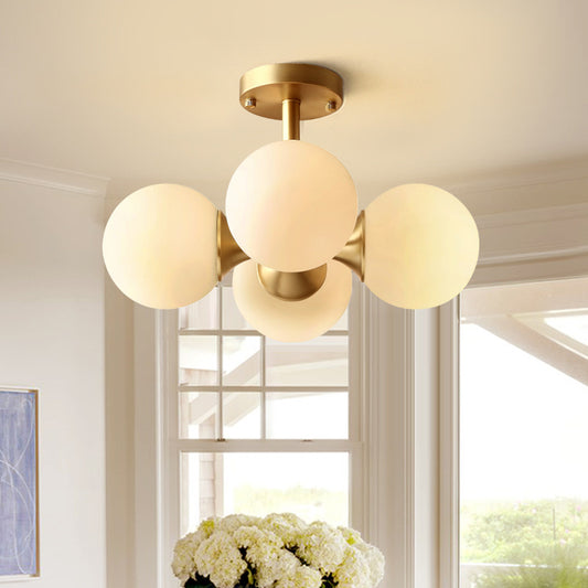 Ball Kitchen Ceiling Mount Light Opaline Glass 4 Bulbs Postmodern Semi Flush Light Fixture in Gold Gold Clearhalo 'Ceiling Lights' 'Close To Ceiling Lights' 'Close to ceiling' 'Semi-flushmount' Lighting' 1938332