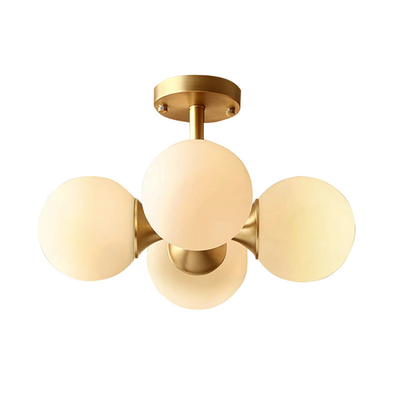 Ball Kitchen Ceiling Mount Light Opaline Glass 4 Bulbs Postmodern Semi Flush Light Fixture in Gold Clearhalo 'Ceiling Lights' 'Close To Ceiling Lights' 'Close to ceiling' 'Semi-flushmount' Lighting' 1938336