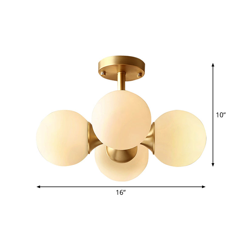 Ball Kitchen Ceiling Mount Light Opaline Glass 4 Bulbs Postmodern Semi Flush Light Fixture in Gold Clearhalo 'Ceiling Lights' 'Close To Ceiling Lights' 'Close to ceiling' 'Semi-flushmount' Lighting' 1938337