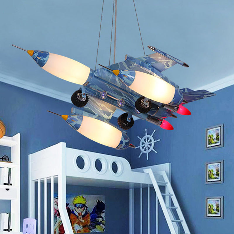 Cool Fighter Airplane Chandelier Modern Metal Hanging Light in Blue for Nursing Room Clearhalo 'Ceiling Lights' 'Chandeliers' Lighting' options 193836