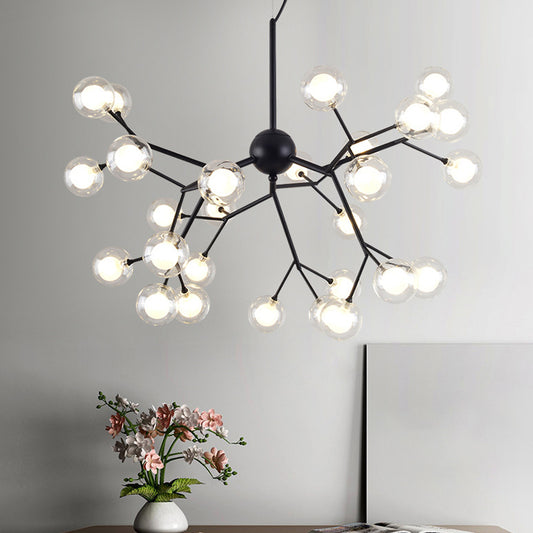 Clear and Frosted Glass Firefly Chandelier Modernist 36-Light Black Hanging Pendant Light for Parlor Black Clearhalo 'Ceiling Lights' 'Chandeliers' 'Modern Chandeliers' 'Modern' Lighting' 1938379