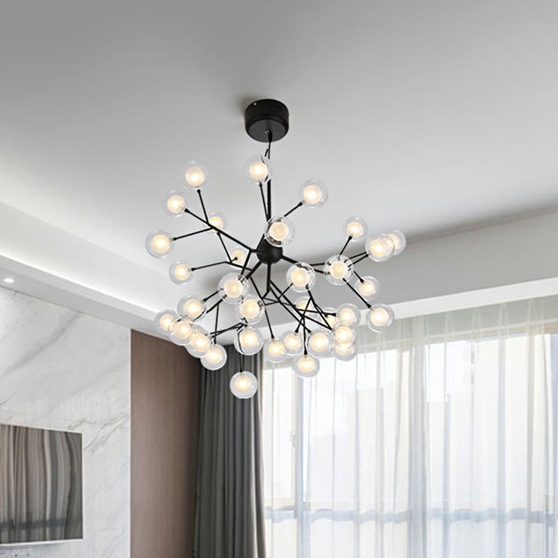 Clear and Frosted Glass Firefly Chandelier Modernist 36-Light Black Hanging Pendant Light for Parlor Clearhalo 'Ceiling Lights' 'Chandeliers' 'Modern Chandeliers' 'Modern' Lighting' 1938381