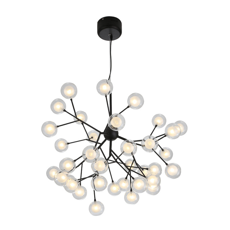 Clear and Frosted Glass Firefly Chandelier Modernist 36-Light Black Hanging Pendant Light for Parlor Clearhalo 'Ceiling Lights' 'Chandeliers' 'Modern Chandeliers' 'Modern' Lighting' 1938382