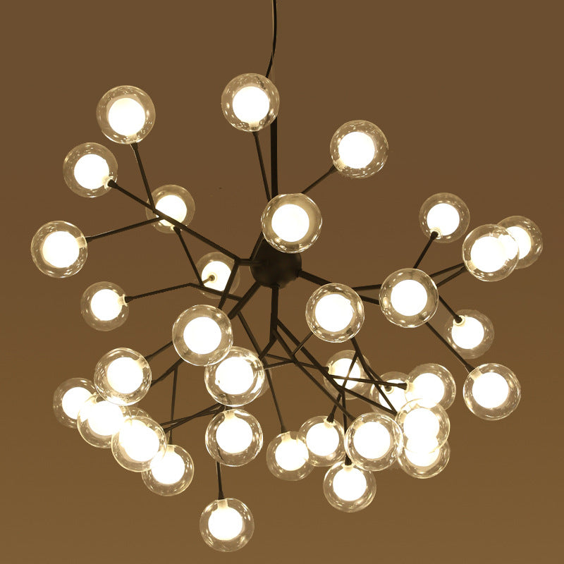 Clear and Frosted Glass Firefly Chandelier Modernist 36-Light Black Hanging Pendant Light for Parlor Clearhalo 'Ceiling Lights' 'Chandeliers' 'Modern Chandeliers' 'Modern' Lighting' 1938383